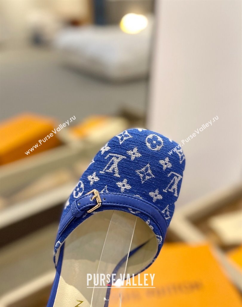 Louis Vuitton Mary Janes Pumps 8cm in Monogram Textile and Leather Blue 2024 0724 (SS-240724133)