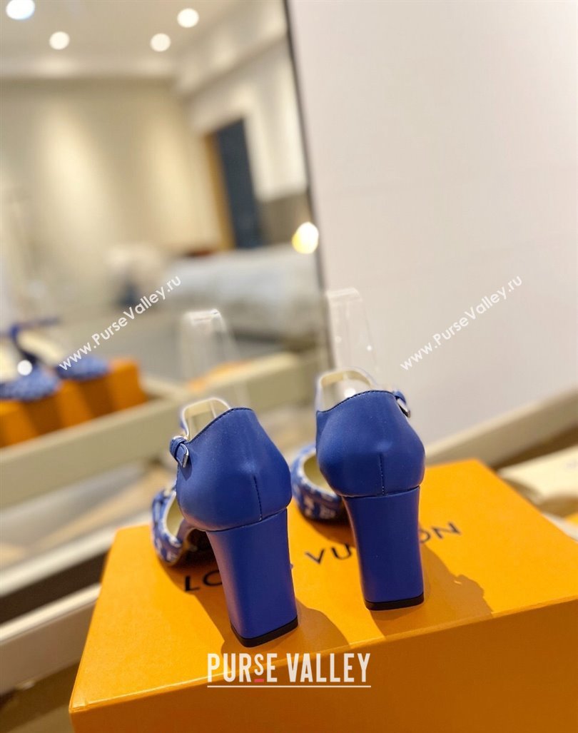 Louis Vuitton Mary Janes Pumps 8cm in Monogram Textile and Leather Blue 2024 0724 (SS-240724133)