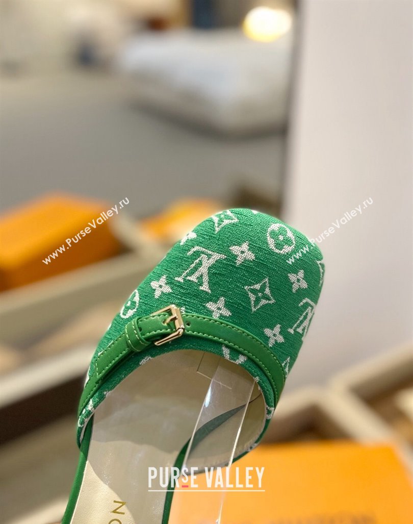 Louis Vuitton Mary Janes Pumps 8cm in Monogram Textile and Leather Green 2024 0724 (SS-240724135)