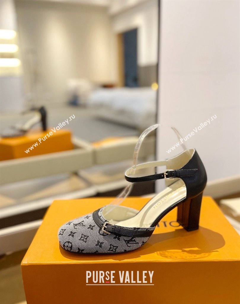 Louis Vuitton Mary Janes Pumps 8cm in Monogram Textile and Leather Grey 2024 0724 (SS-240724136)