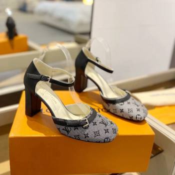 Louis Vuitton Mary Janes Pumps 8cm in Monogram Textile and Leather Grey 2024 0724 (SS-240724136)