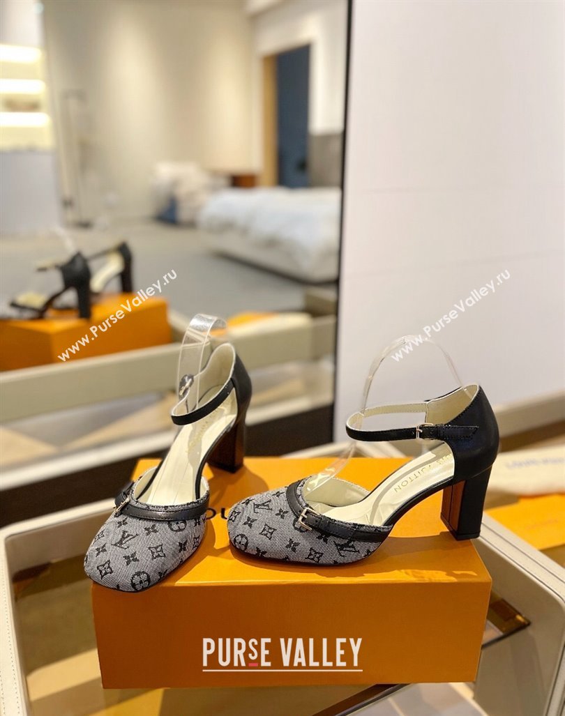 Louis Vuitton Mary Janes Pumps 8cm in Monogram Textile and Leather Grey 2024 0724 (SS-240724136)