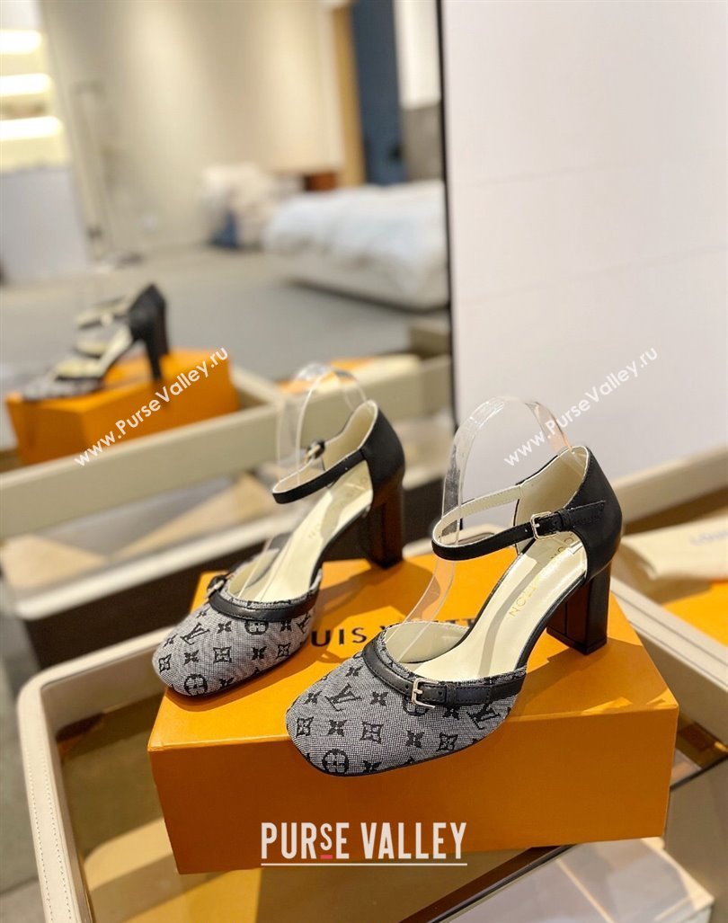 Louis Vuitton Mary Janes Pumps 8cm in Monogram Textile and Leather Grey 2024 0724 (SS-240724136)