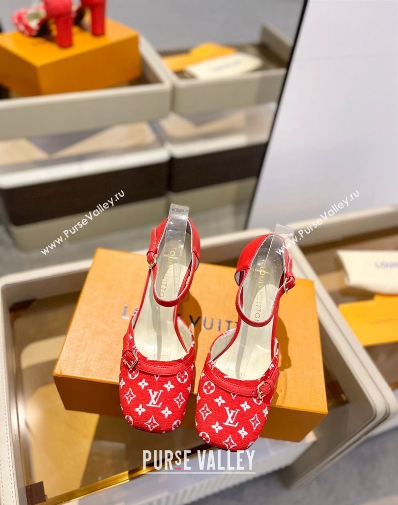 Louis Vuitton Mary Janes Pumps 8cm in Monogram Textile and Leather Red 2 2024 0724 (SS-240724137)