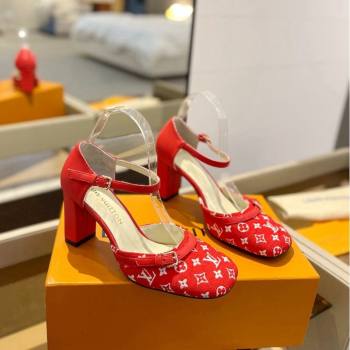 Louis Vuitton Mary Janes Pumps 8cm in Monogram Textile and Leather Red 2 2024 0724 (SS-240724137)