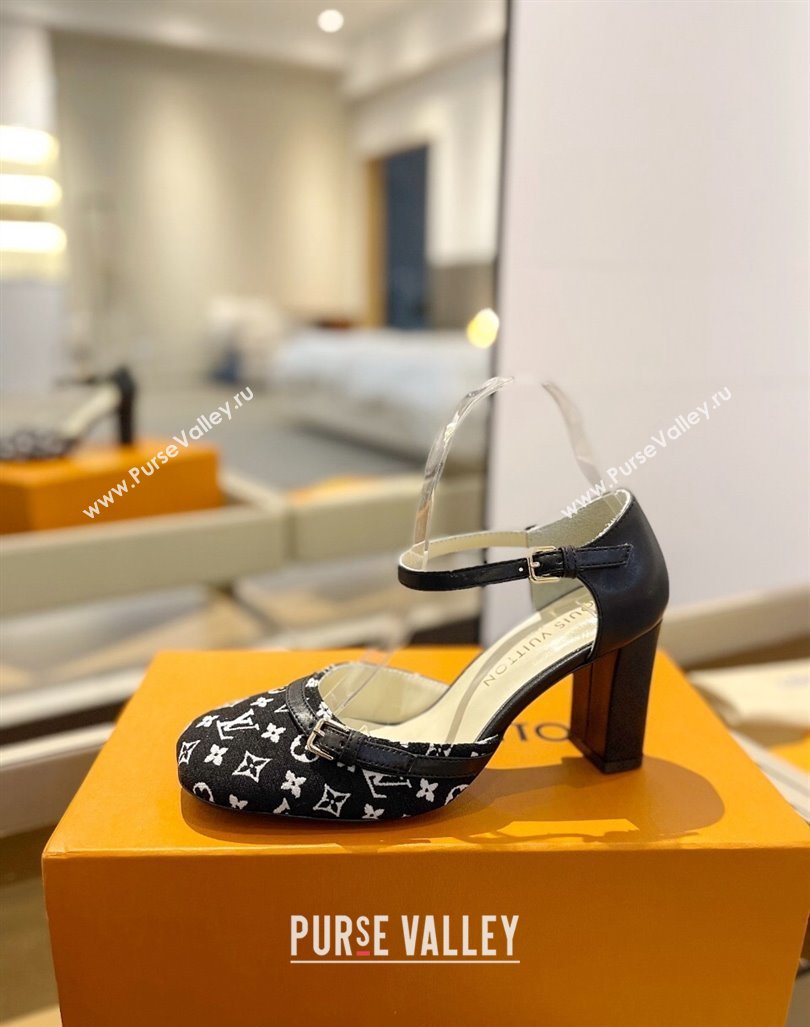 Louis Vuitton Mary Janes Pumps 8cm in Monogram Textile and Leather Black 2024 0724 (SS-240724138)