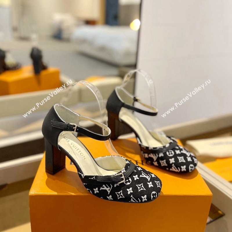 Louis Vuitton Mary Janes Pumps 8cm in Monogram Textile and Leather Black 2024 0724 (SS-240724138)