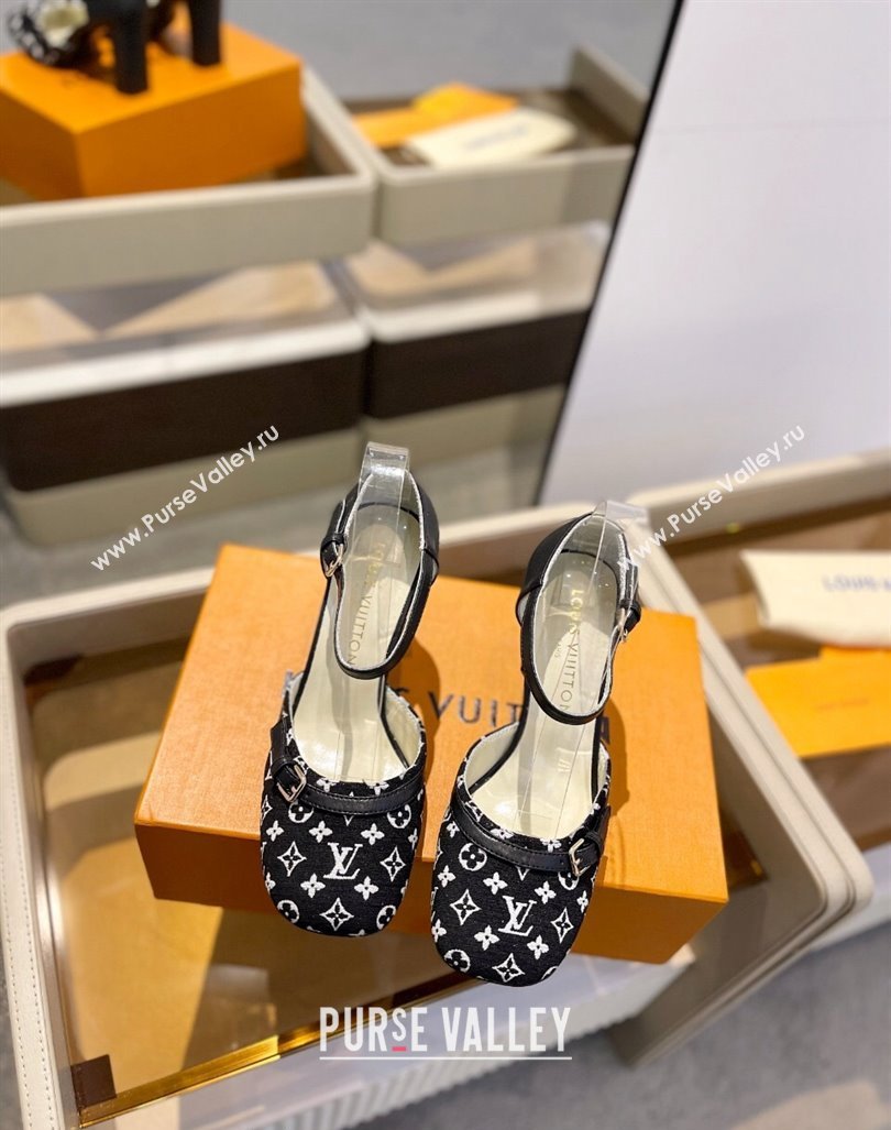 Louis Vuitton Mary Janes Pumps 8cm in Monogram Textile and Leather Black 2024 0724 (SS-240724138)