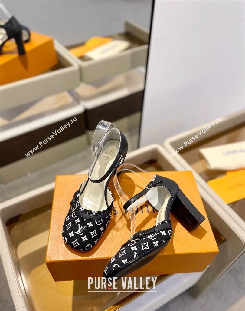 Louis Vuitton Mary Janes Pumps 8cm in Monogram Textile and Leather Black 2024 0724 (SS-240724138)