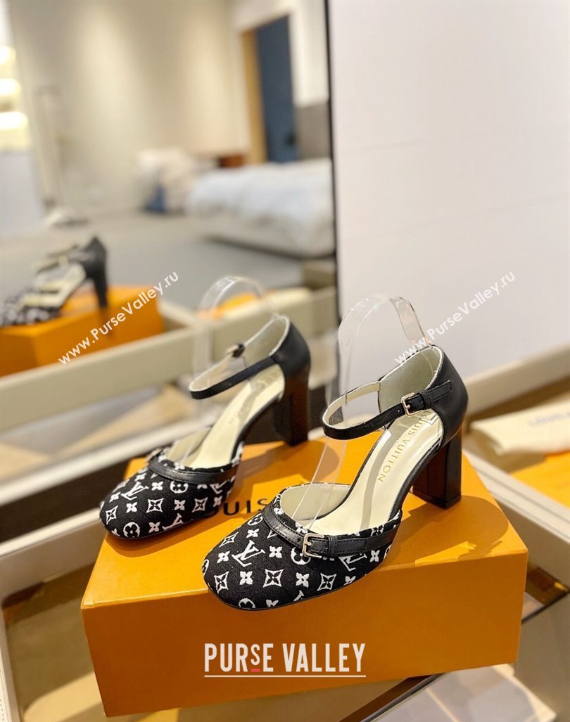 Louis Vuitton Mary Janes Pumps 8cm in Monogram Textile and Leather Black 2024 0724 (SS-240724138)