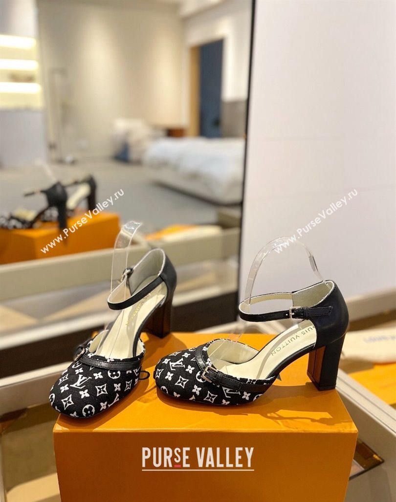 Louis Vuitton Mary Janes Pumps 8cm in Monogram Textile and Leather Black 2024 0724 (SS-240724138)