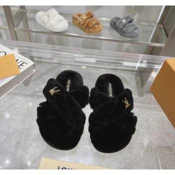 Louis Vuitton LV Bliss Comfort Flat Slides Sandals in Wool Black 2024 0704002 (MD-240724075)