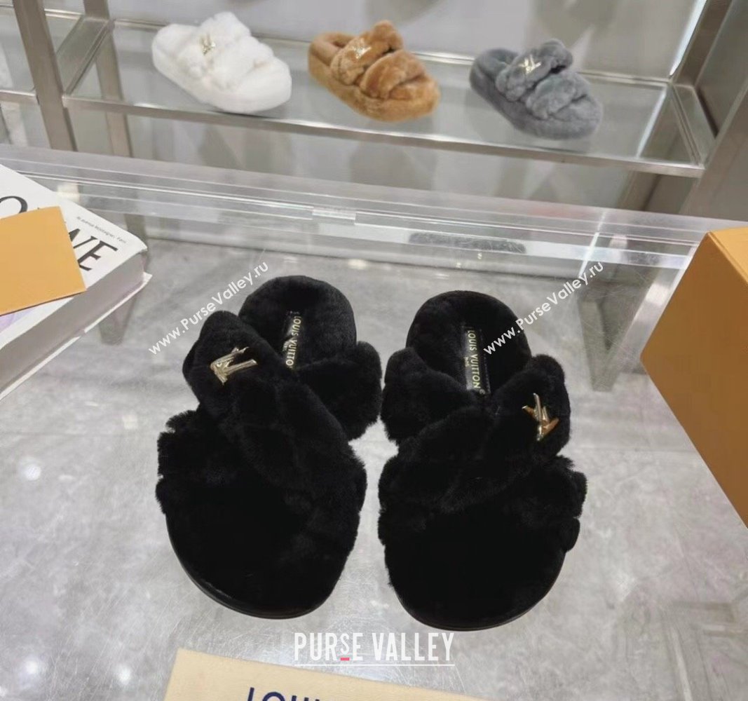 Louis Vuitton LV Bliss Comfort Flat Slides Sandals in Wool Black 2024 0704002 (MD-240724075)