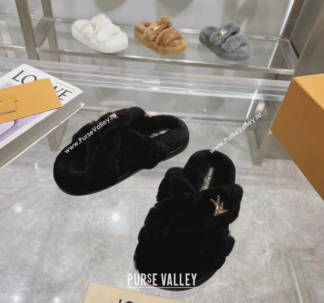 Louis Vuitton LV Bliss Comfort Flat Slides Sandals in Wool Black 2024 0704002 (MD-240724075)