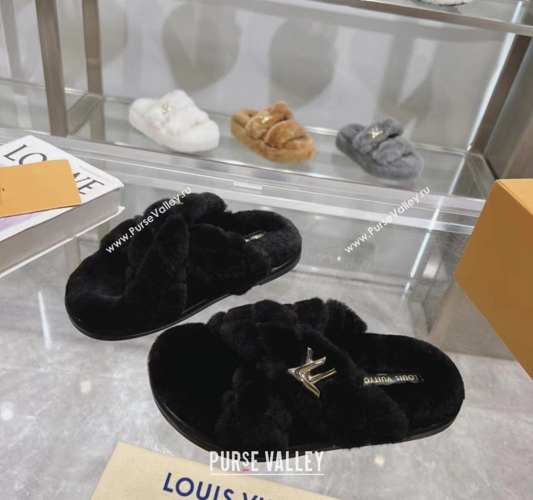 Louis Vuitton LV Bliss Comfort Flat Slides Sandals in Wool Black 2024 0704002 (MD-240724075)