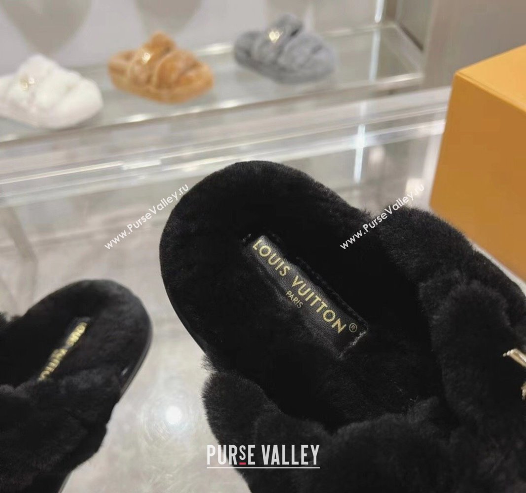 Louis Vuitton LV Bliss Comfort Flat Slides Sandals in Wool Black 2024 0704002 (MD-240724075)