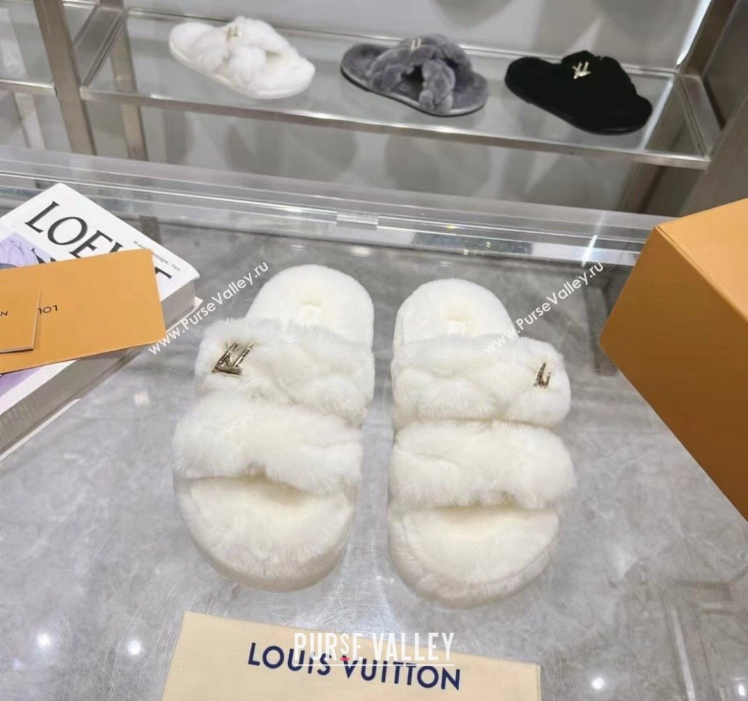 Louis Vuitton LV Sunset Platform Comfort Slides Sandal 3.5cm in Wool White 2024 0724001 (MD-240724069)