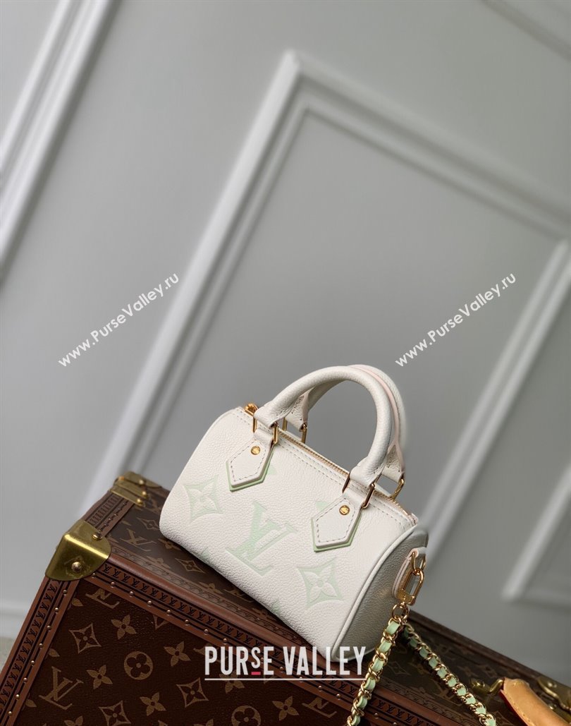 Louis Vuitton Nano Speedy Mini Bag in Bicolor Monogram Leather M24169 White/Green 2024 (KI-240807001)