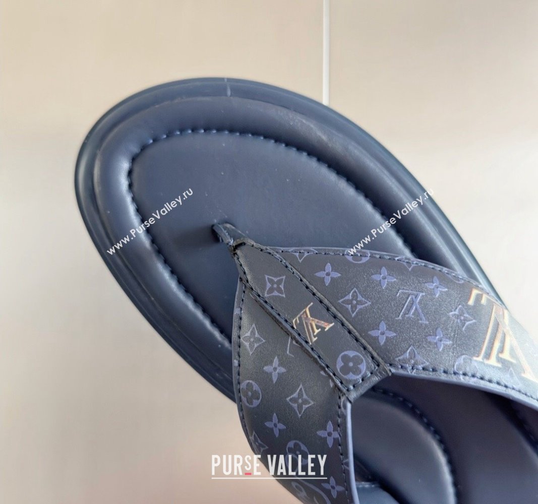 Louis Vuitton Mens Flat Thong Slides Sandal in Calf Leather Dark Blue 2024 0815 (MD-240815075)