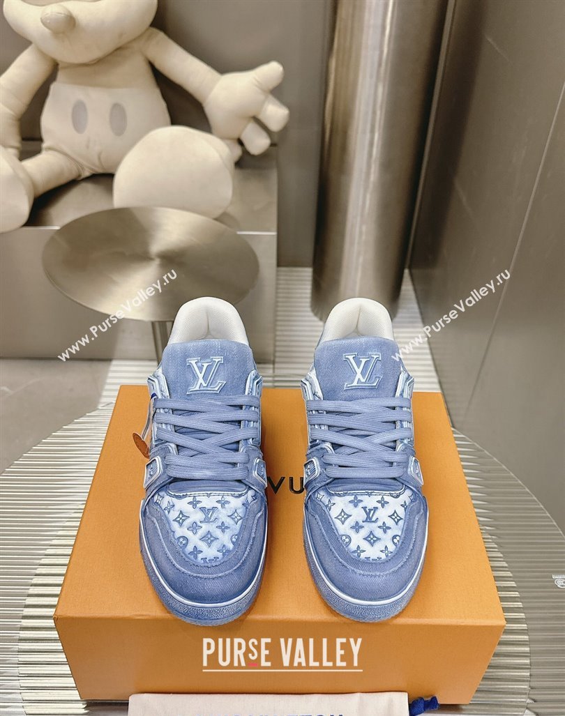 Louis Vuitton LV Trainer Sneakers in Bleached Leather and Denim Blue 2024 0815 (MD-240815092)