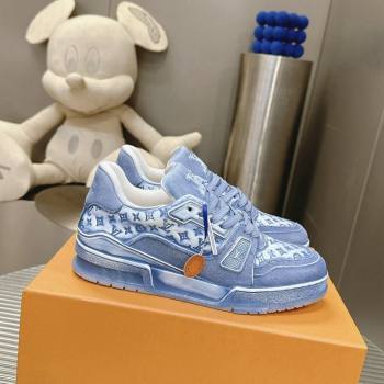 Louis Vuitton LV Trainer Sneakers in Bleached Leather and Denim Blue 2024 0815 (MD-240815092)