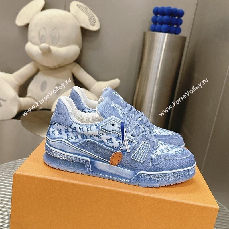 Louis Vuitton LV Trainer Sneakers in Bleached Leather and Denim Blue 2024 0815 (MD-240815092)