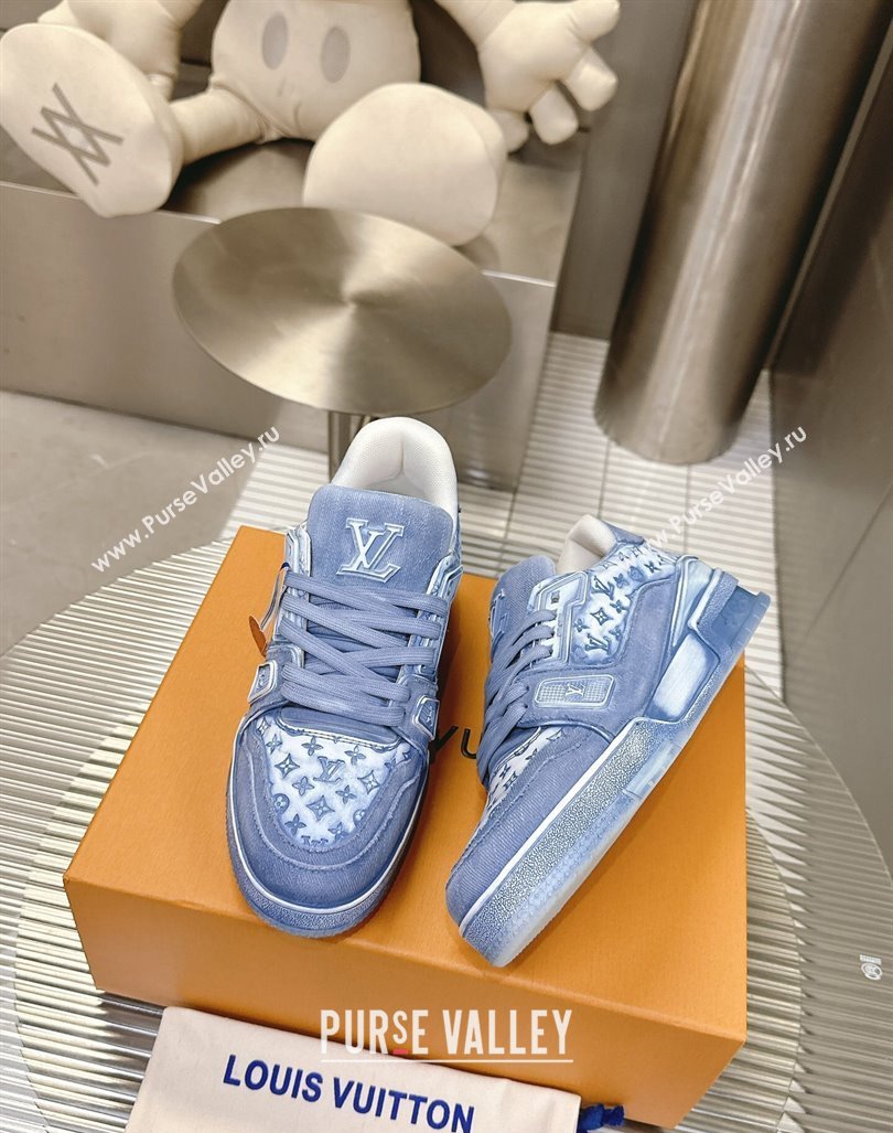 Louis Vuitton LV Trainer Sneakers in Bleached Leather and Denim Blue 2024 0815 (MD-240815092)