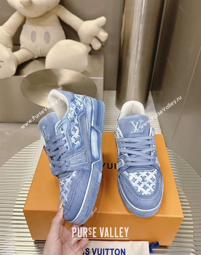 Louis Vuitton LV Trainer Sneakers in Bleached Leather and Denim Blue 2024 0815 (MD-240815092)