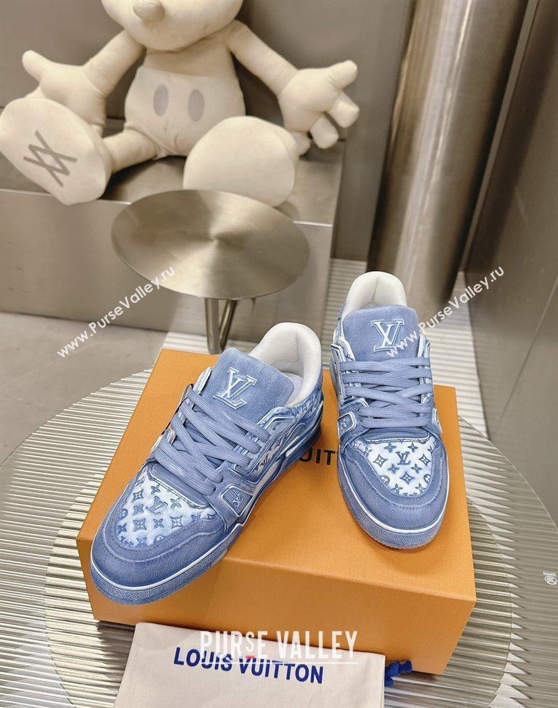 Louis Vuitton LV Trainer Sneakers in Bleached Leather and Denim Blue 2024 0815 (MD-240815092)