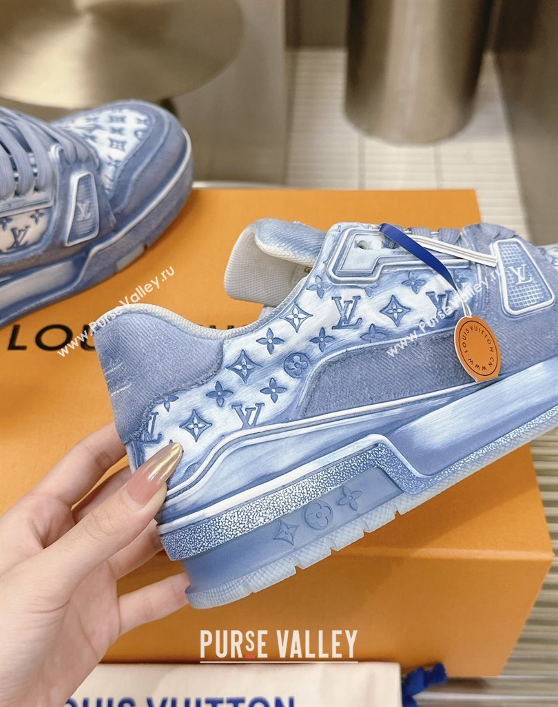 Louis Vuitton LV Trainer Sneakers in Bleached Leather and Denim Blue 2024 0815 (MD-240815092)