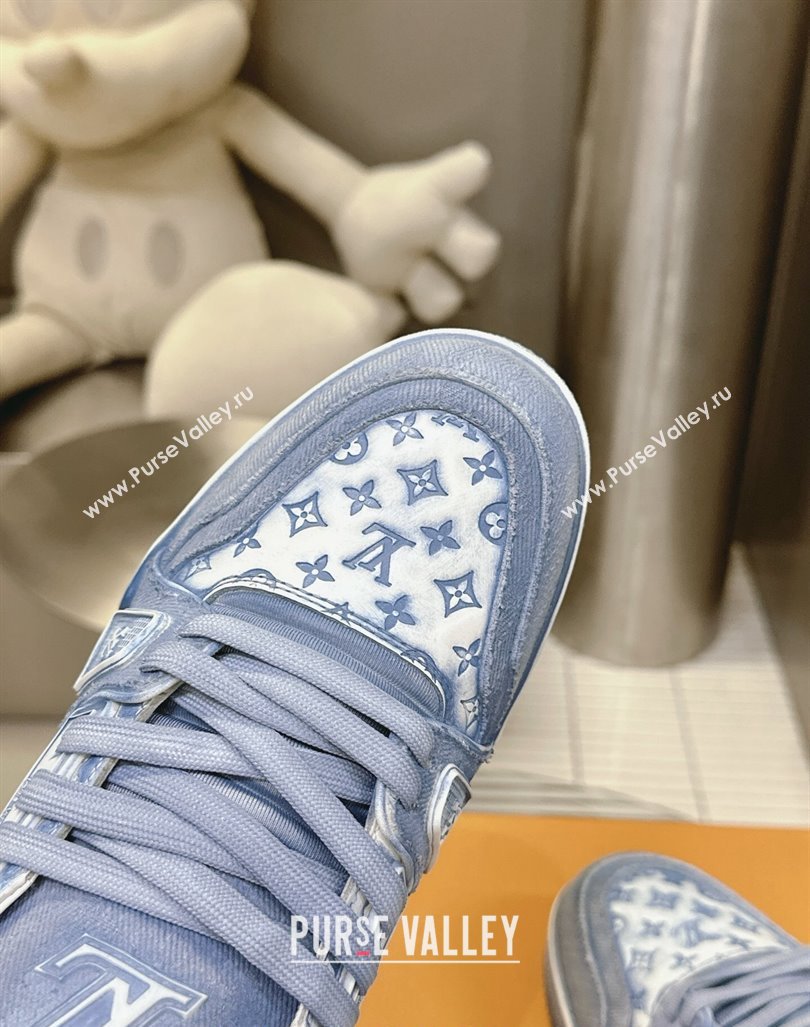 Louis Vuitton LV Trainer Sneakers in Bleached Leather and Denim Blue 2024 0815 (MD-240815092)