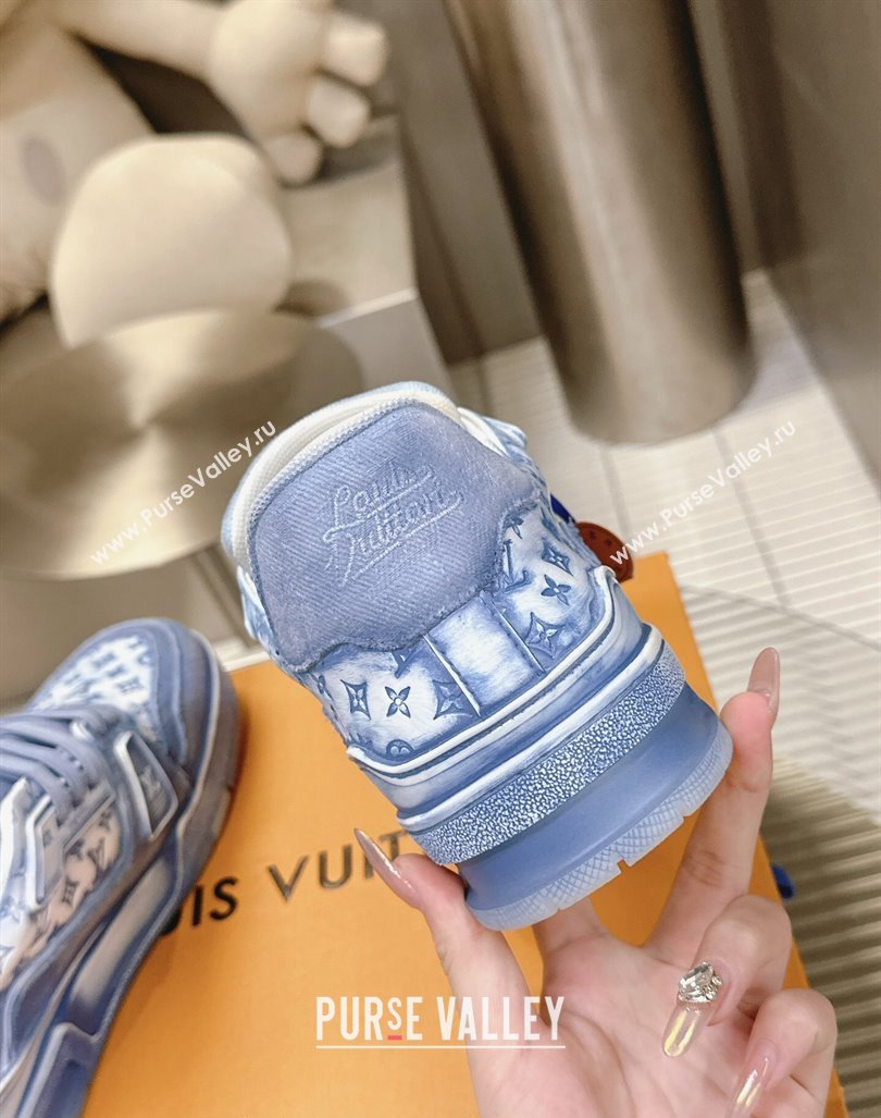 Louis Vuitton LV Trainer Sneakers in Bleached Leather and Denim Blue 2024 0815 (MD-240815092)