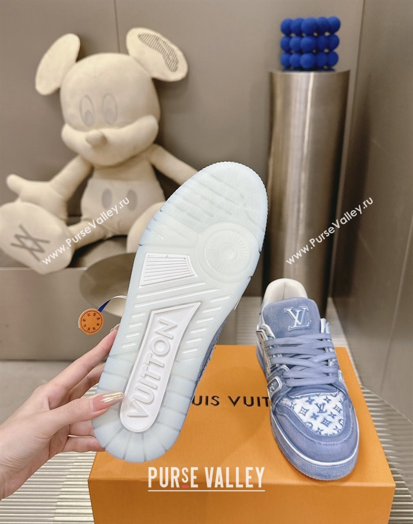 Louis Vuitton LV Trainer Sneakers in Bleached Leather and Denim Blue 2024 0815 (MD-240815092)