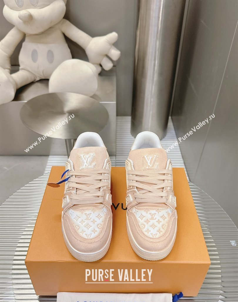 Louis Vuitton LV Trainer Sneakers in Bleached Leather and Denim Pale Pink 2024 0815 (MD-240815093)