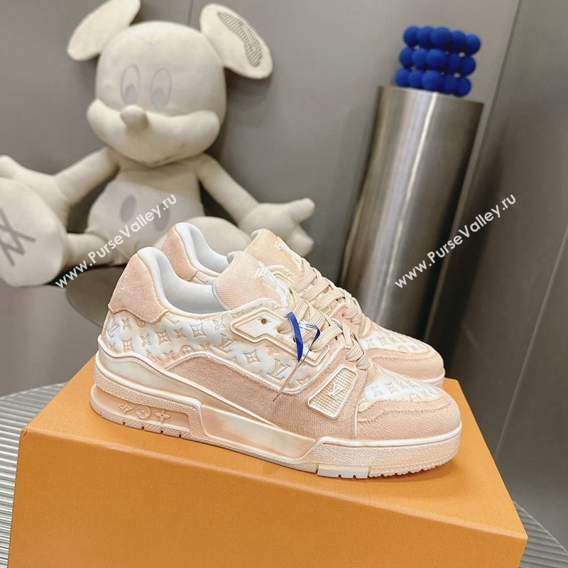 Louis Vuitton LV Trainer Sneakers in Bleached Leather and Denim Pale Pink 2024 0815 (MD-240815093)