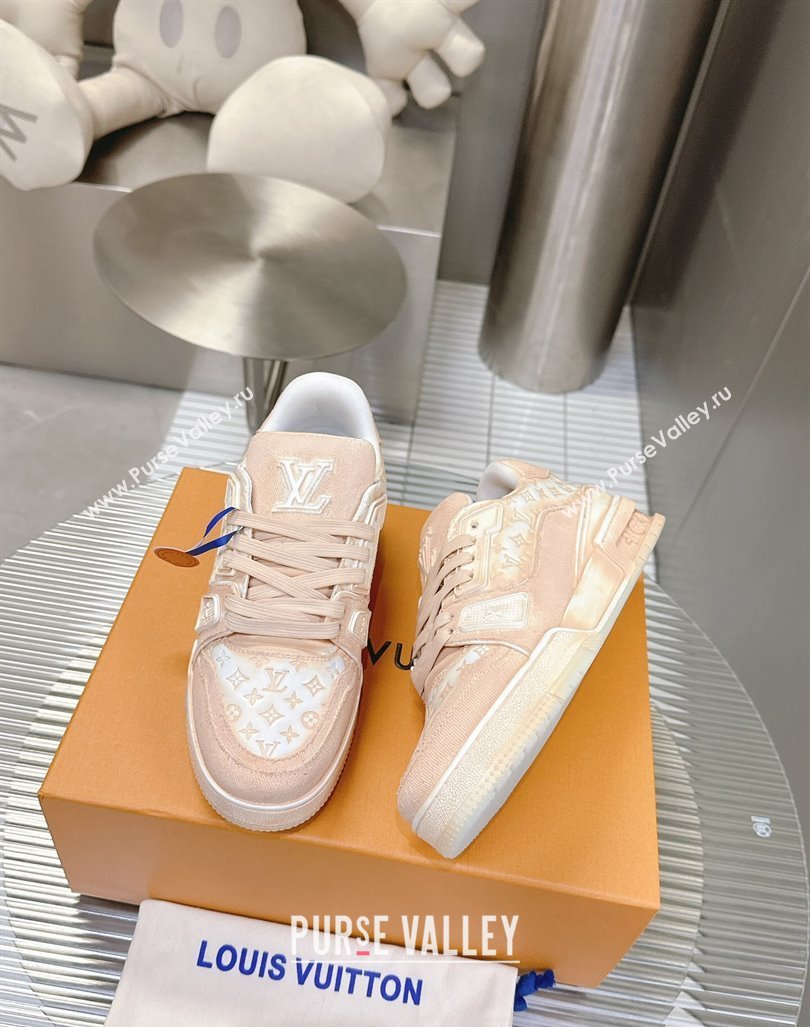 Louis Vuitton LV Trainer Sneakers in Bleached Leather and Denim Pale Pink 2024 0815 (MD-240815093)