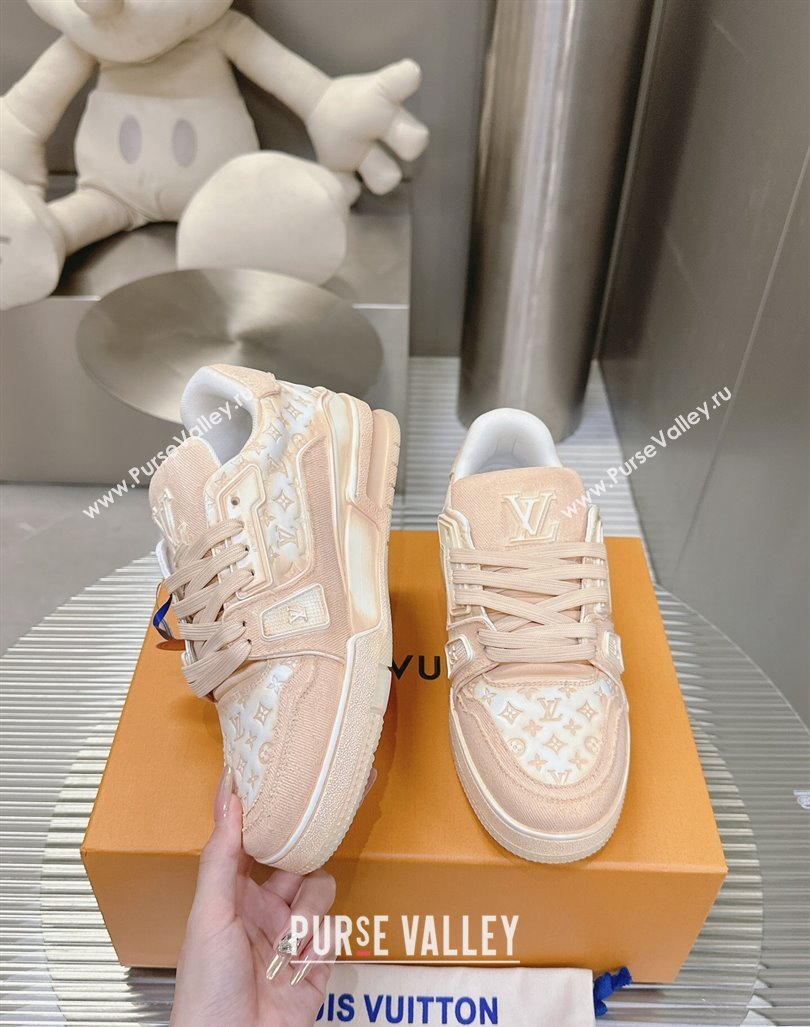 Louis Vuitton LV Trainer Sneakers in Bleached Leather and Denim Pale Pink 2024 0815 (MD-240815093)