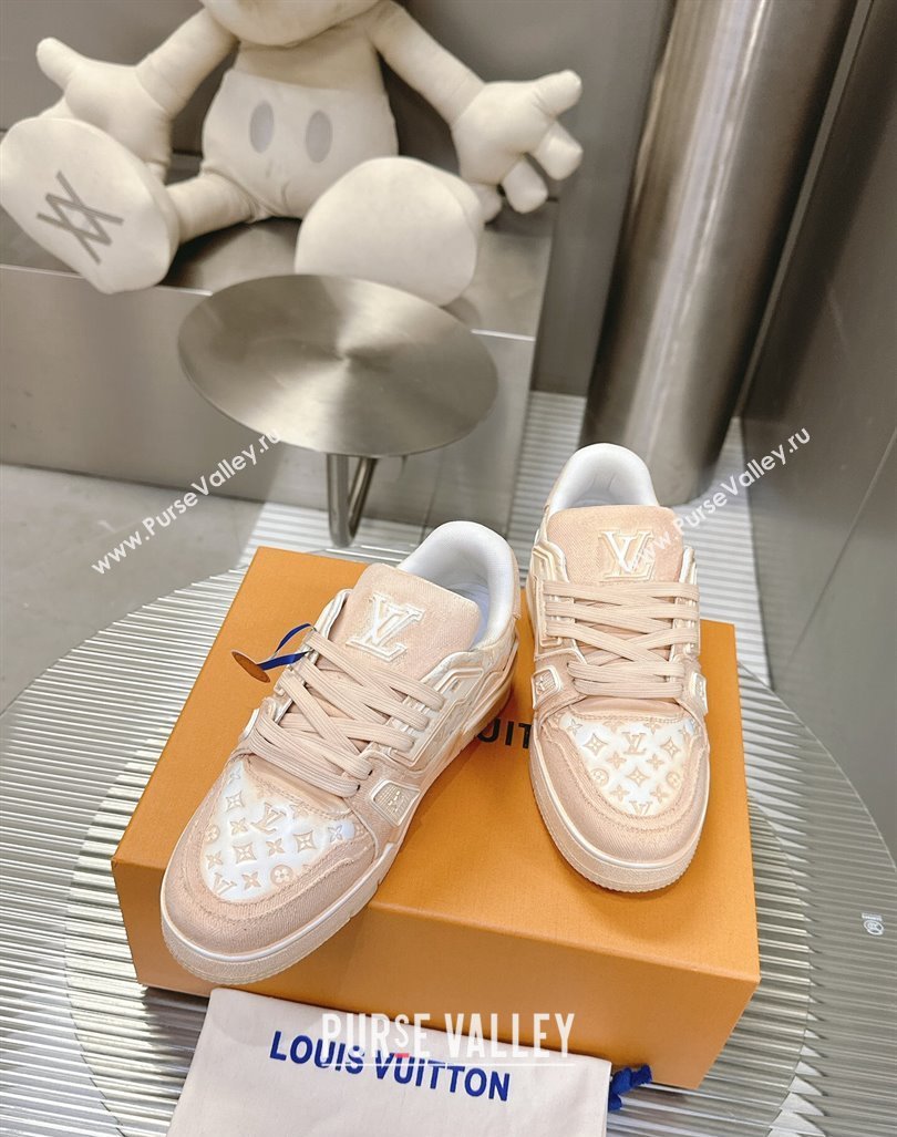 Louis Vuitton LV Trainer Sneakers in Bleached Leather and Denim Pale Pink 2024 0815 (MD-240815093)