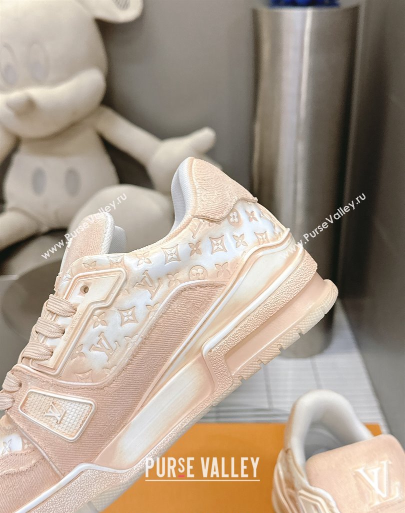 Louis Vuitton LV Trainer Sneakers in Bleached Leather and Denim Pale Pink 2024 0815 (MD-240815093)