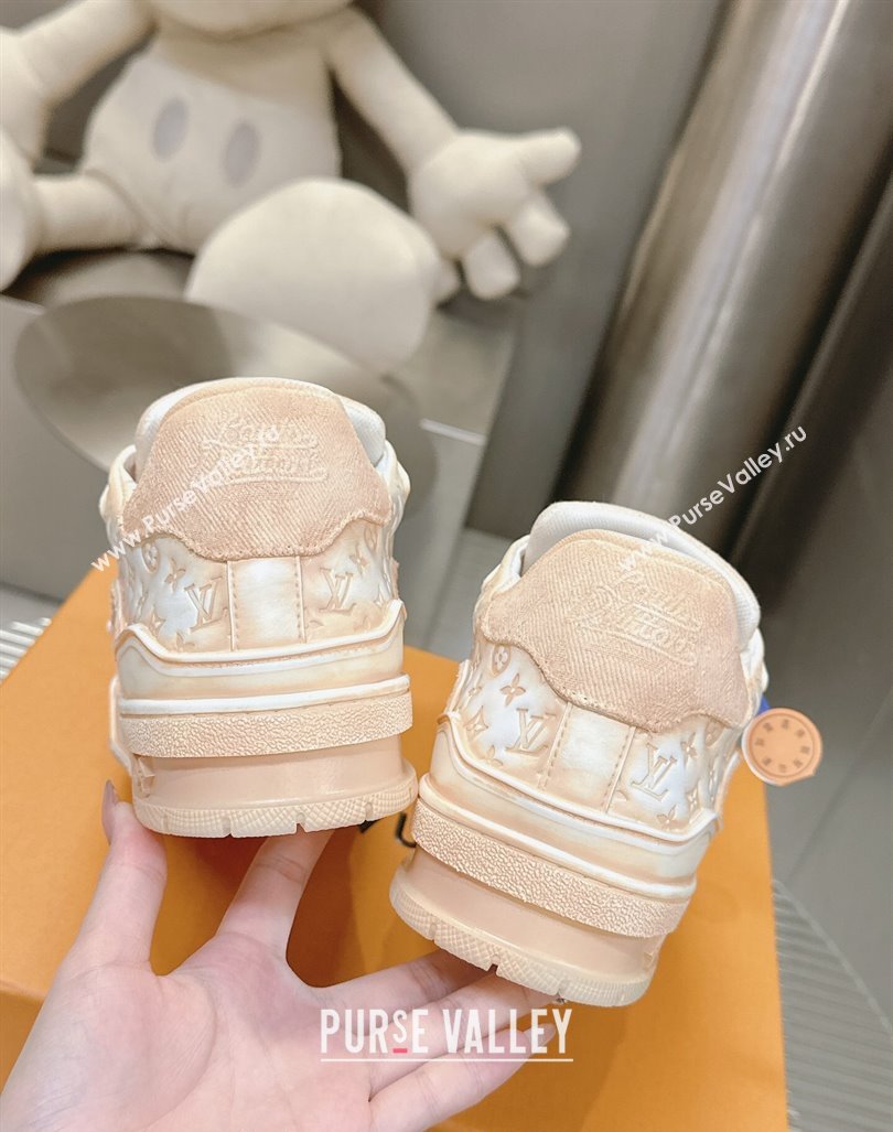 Louis Vuitton LV Trainer Sneakers in Bleached Leather and Denim Pale Pink 2024 0815 (MD-240815093)