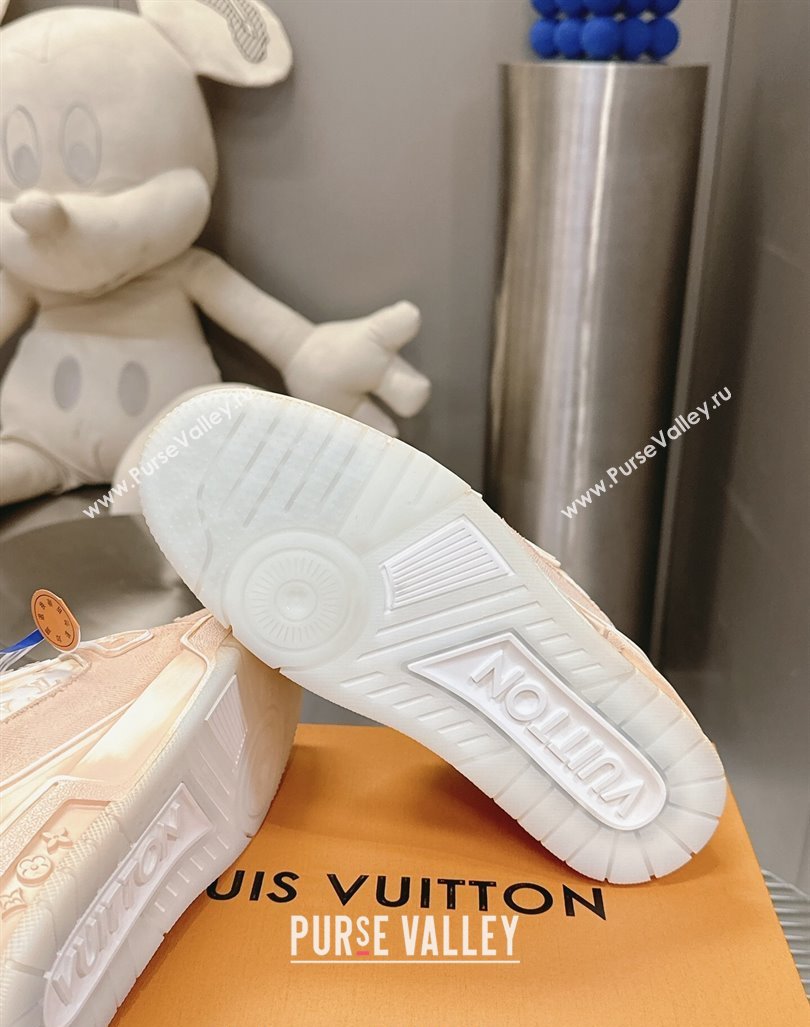 Louis Vuitton LV Trainer Sneakers in Bleached Leather and Denim Pale Pink 2024 0815 (MD-240815093)