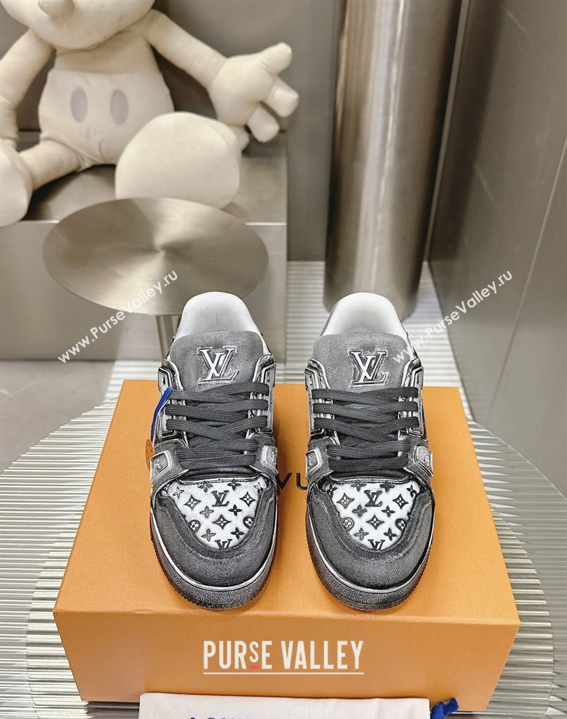 Louis Vuitton LV Trainer Sneakers in Bleached Leather and Denim Grey 2024 0815 (MD-240815094)