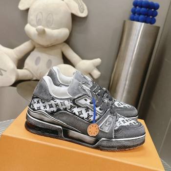 Louis Vuitton LV Trainer Sneakers in Bleached Leather and Denim Grey 2024 0815 (MD-240815094)