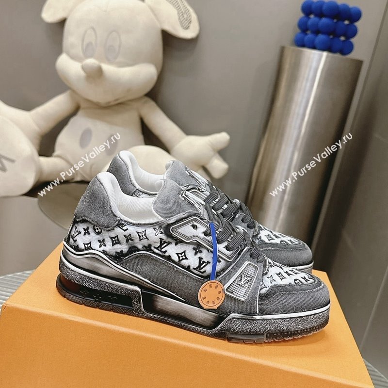 Louis Vuitton LV Trainer Sneakers in Bleached Leather and Denim Grey 2024 0815 (MD-240815094)