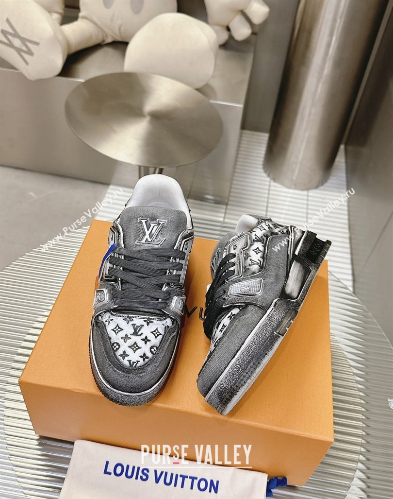 Louis Vuitton LV Trainer Sneakers in Bleached Leather and Denim Grey 2024 0815 (MD-240815094)