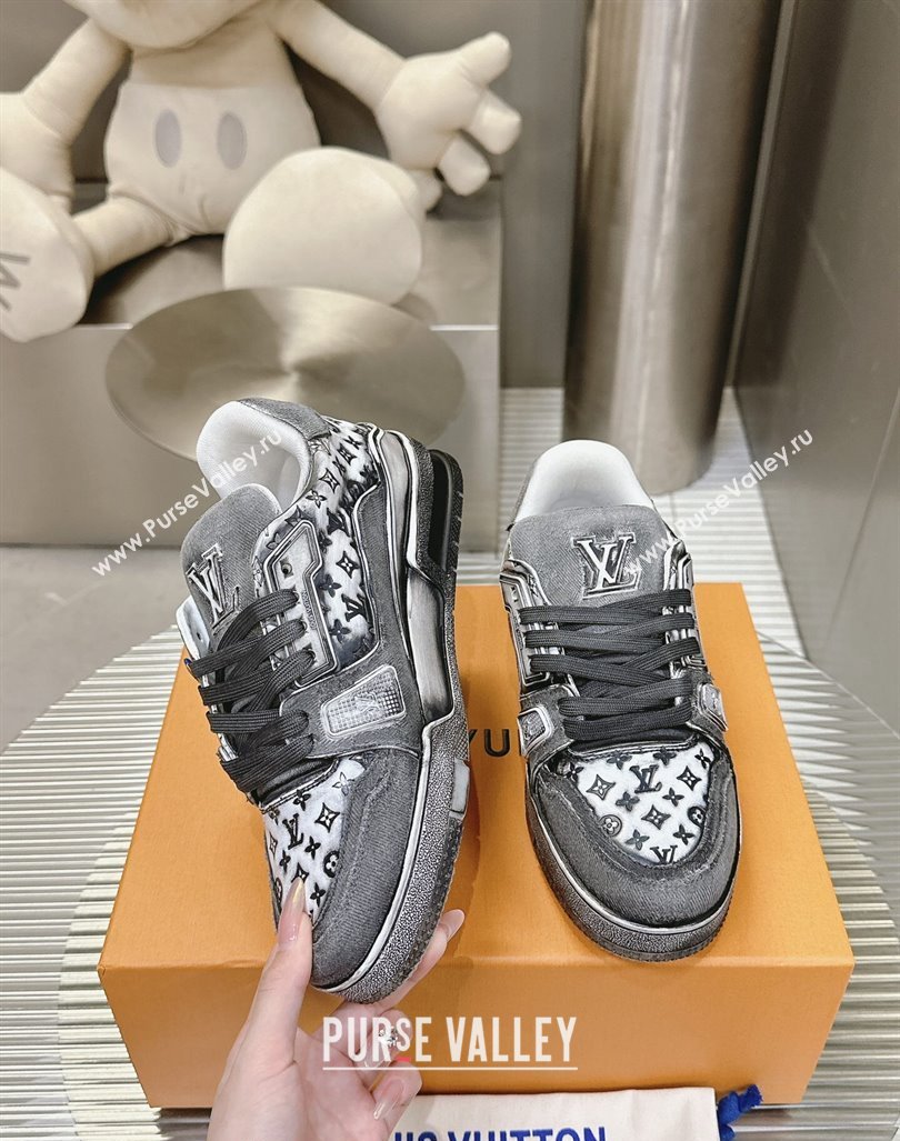 Louis Vuitton LV Trainer Sneakers in Bleached Leather and Denim Grey 2024 0815 (MD-240815094)