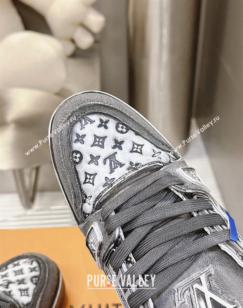 Louis Vuitton LV Trainer Sneakers in Bleached Leather and Denim Grey 2024 0815 (MD-240815094)