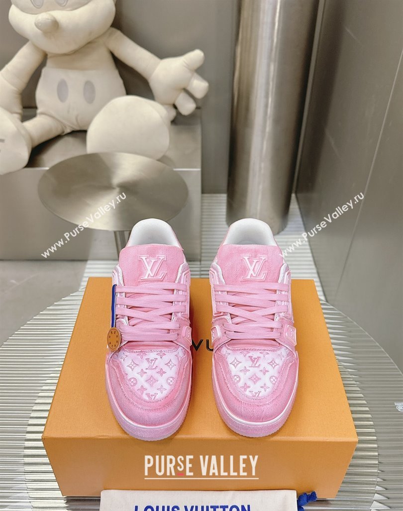 Louis Vuitton LV Trainer Sneakers in Bleached Leather and Denim Light Pink 2024 0815 (MD-240815095)