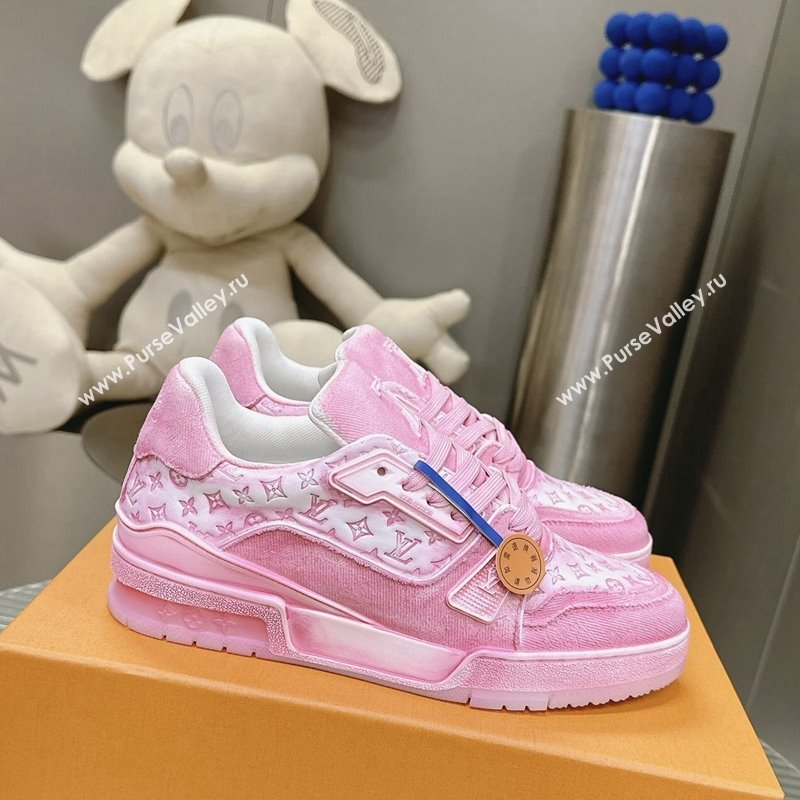 Louis Vuitton LV Trainer Sneakers in Bleached Leather and Denim Light Pink 2024 0815 (MD-240815095)