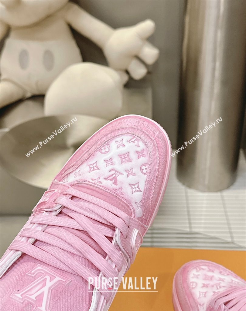 Louis Vuitton LV Trainer Sneakers in Bleached Leather and Denim Light Pink 2024 0815 (MD-240815095)